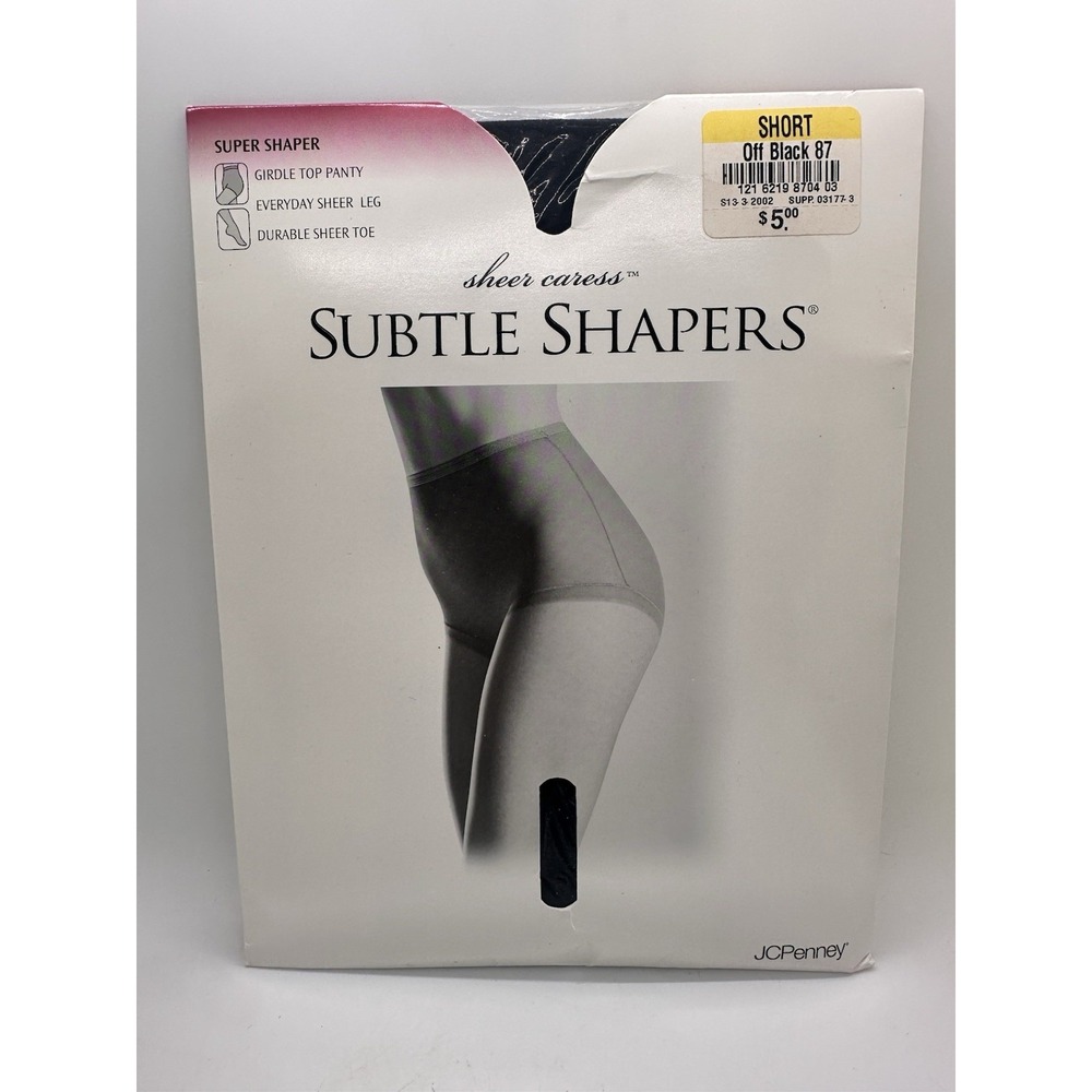 Sheer Caress Subtle Shapers Control Top Pantyhose Short Off Black 87 Vintage